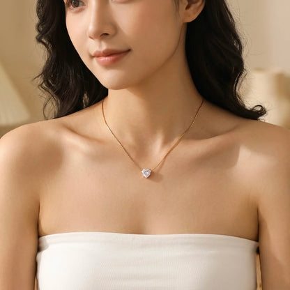 18Kt Gold Plated Solitaire Heart Pendant Necklace