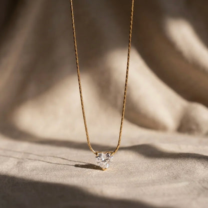 18Kt Gold Plated Solitaire Heart Pendant Necklace