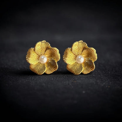 Dainty Floral Pearl Studs - 18K Gold Plated & Waterproof