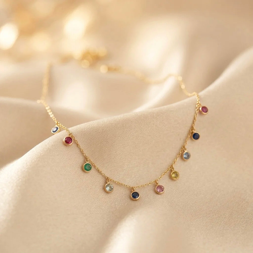 18Kt Gold Plated Multicolor Stone Charm Necklace