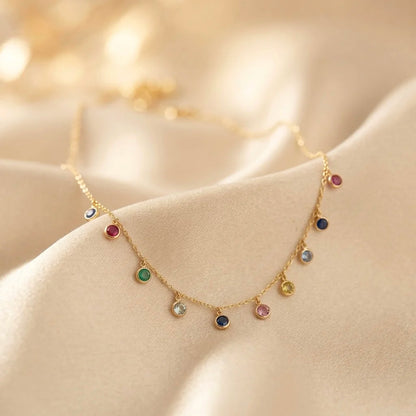18Kt Gold Plated Multicolor Stone Charm Necklace