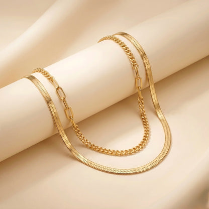 18Kt Gold Plated Trendy Double Layer Chain Necklace