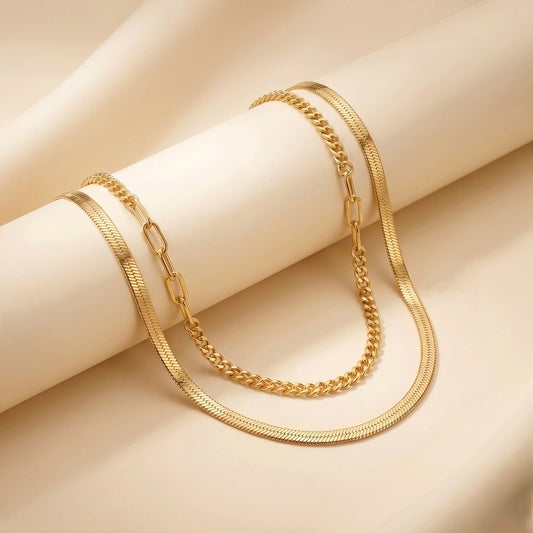 18Kt Gold Plated Trendy Double Layer Chain Necklace