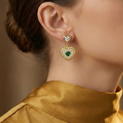 18KT Gold Plated Royal Green Heart Luxe Earrings