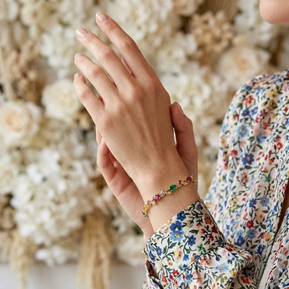 18Kt Gold Plated Rainbow Gem tulip  Bracelet