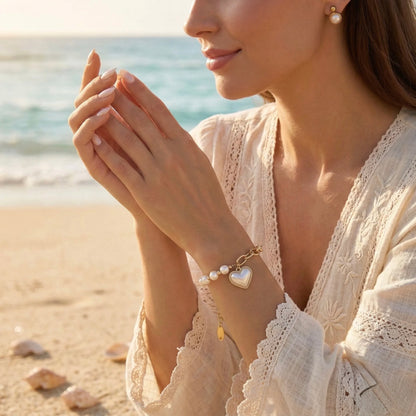 18Kt Gold Plated Elegant Pearl Charm Bracelet