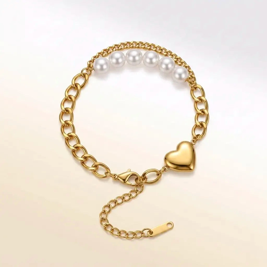 18Kt Gold Plated Pearl Chain Statement Bracelet