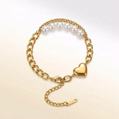 18Kt Gold Plated Pearl Chain Statement Bracelet