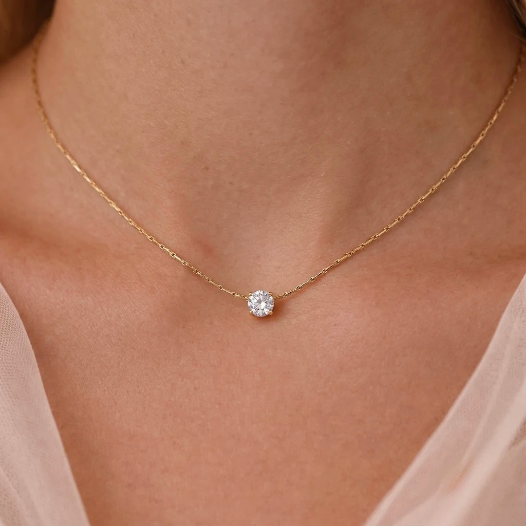 18Kt Gold Plated Round Cut Solitaire Pendant Necklace