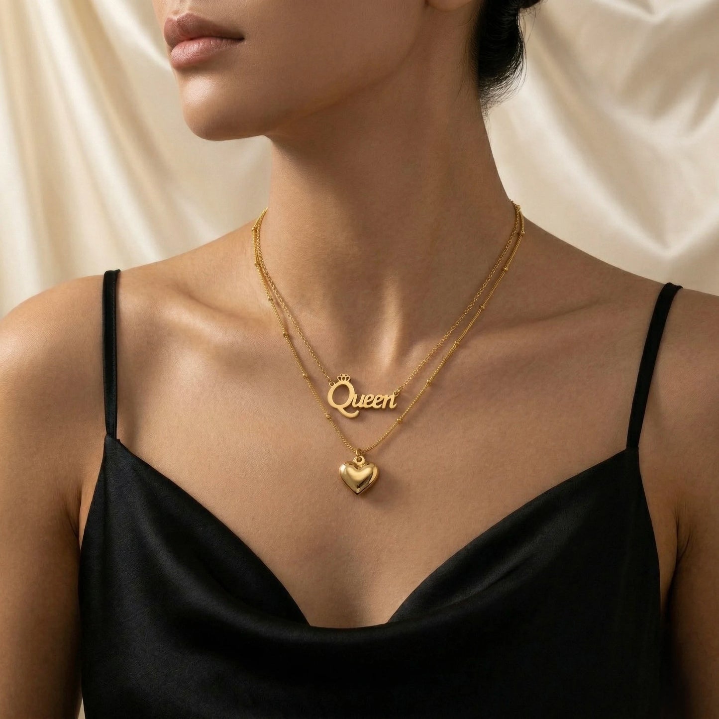 18Kt Gold Plated Queen Heart Layered Necklace