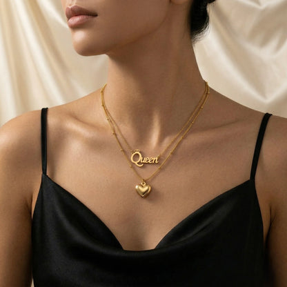 18Kt Gold Plated Queen Heart Layered Necklace