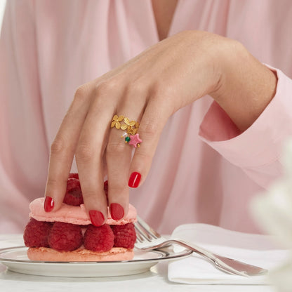 18Kt Gold Plated Pink Star Charm Adjustable Ring