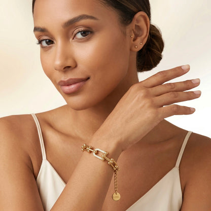 18Kt Gold Plated CZ Paperclip Bracelet