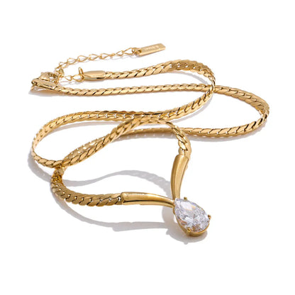 18Kt Gold Plated Teardrop Crystal Pendant Necklace