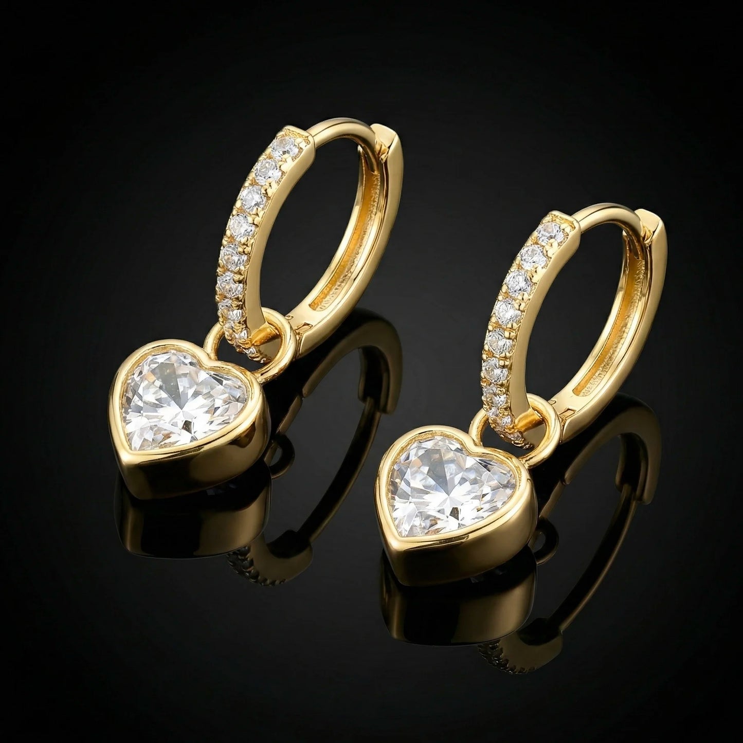 18KT Gold Plated Romantic Crystal Heart Hoop Earrings