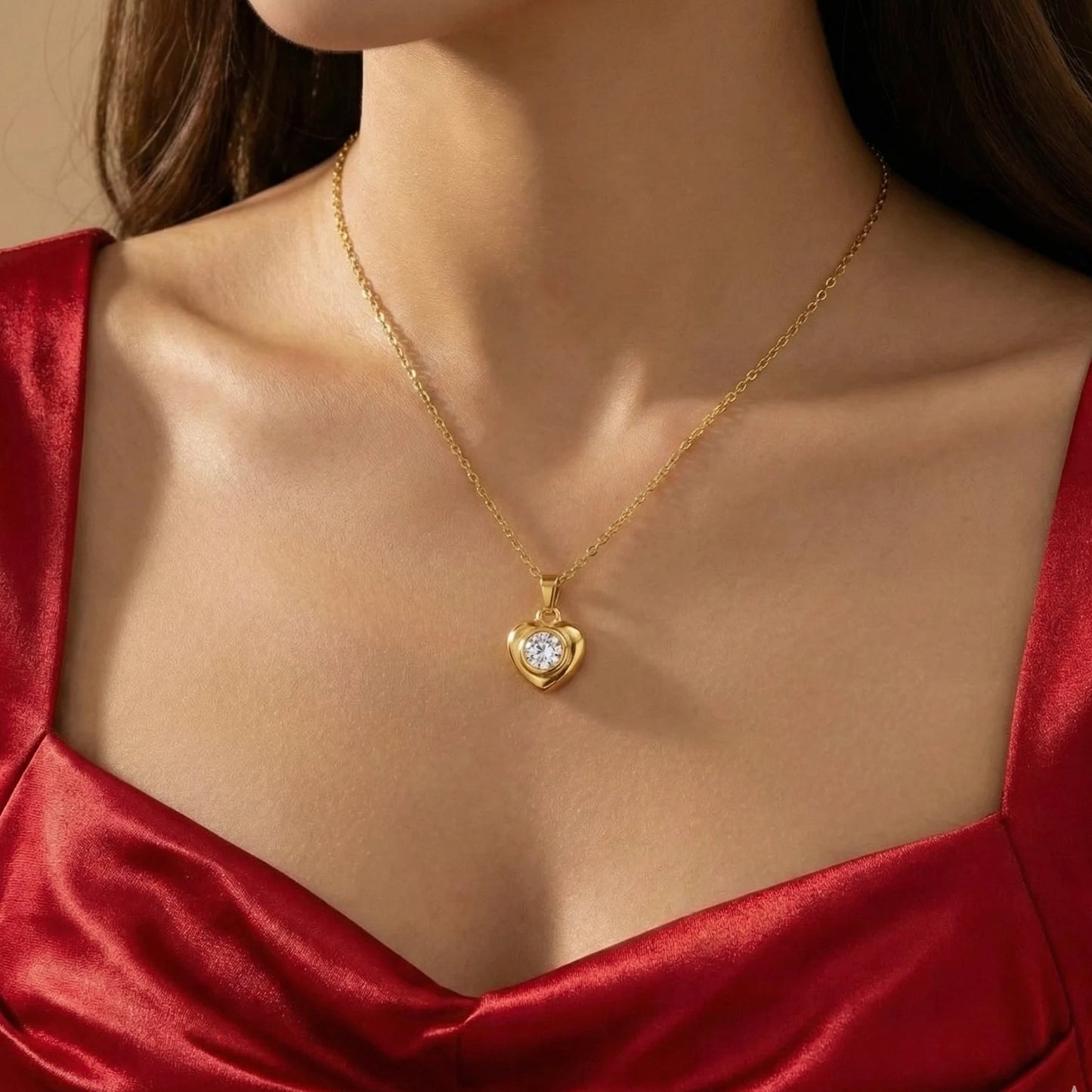 18KT Gold Plated Luxe Solitaire Heart Pendant