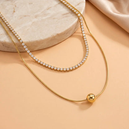 18Kt Gold Plated CZ Tennis & Ball Pendant Necklace