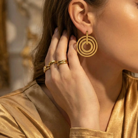 18KT Gold Plated Bold Geometric Circle Earrings