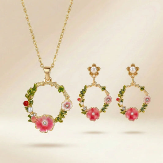 18KT Gold Plated Spring Bloom Floral Necklace Set
