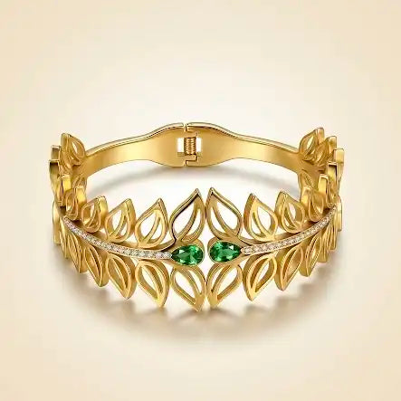 Emerald Dewdrop Leaf Bracelet