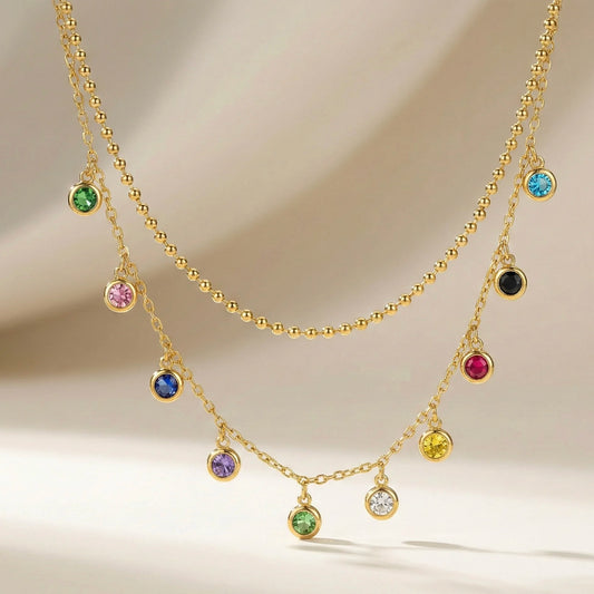 18Kt Gold Plated Dual Layered Rainbow Necklace