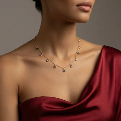 18Kt Gold Plated Multicolor Stone Charm Necklace