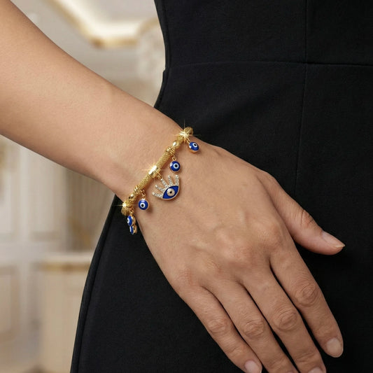 18KT Gold Plated Luxe Evil Eye Crown Bracelet