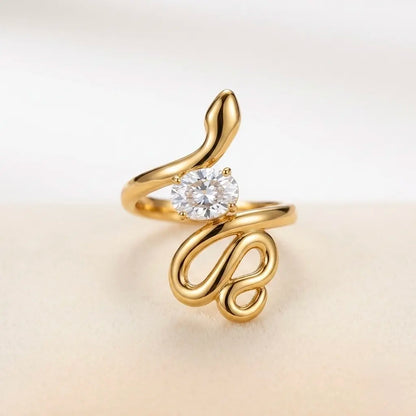 Adjustable, 18Kt Gold Plated Snake Wrap Crystal Ring