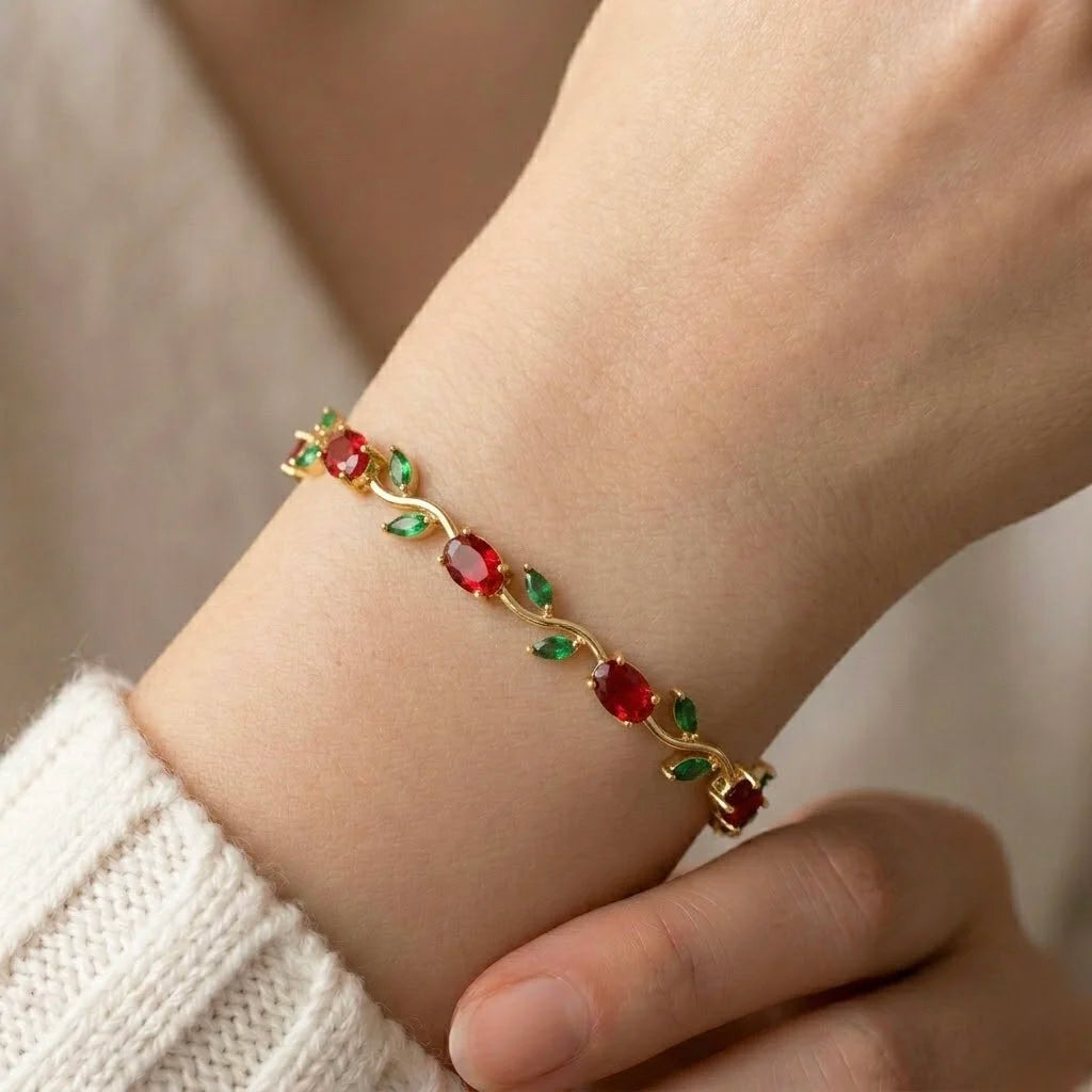 18Kt Gold Plated Ruby & Emerald tulip  Bracelet