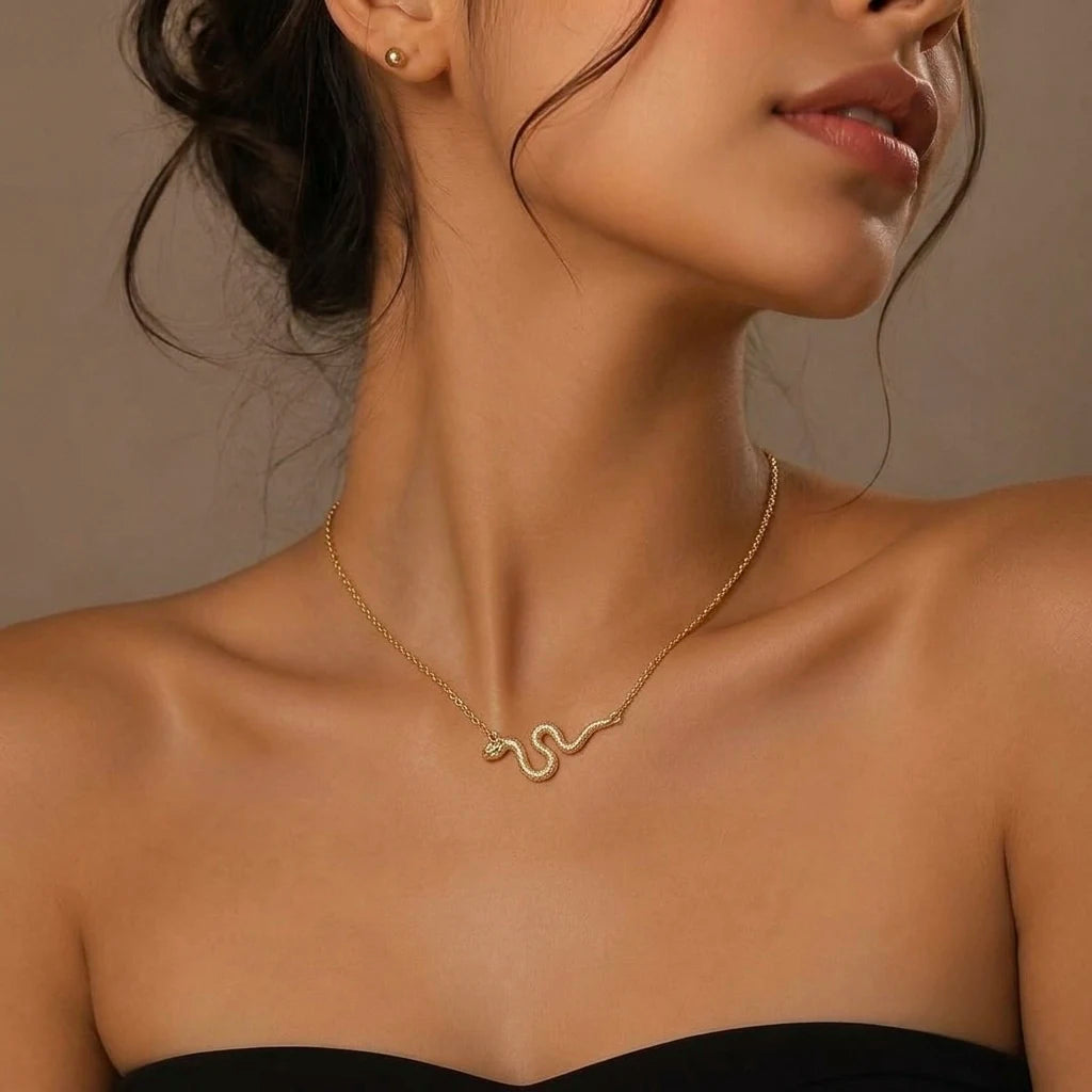 18Kt Gold Plated Snake Pendant Necklace for Women