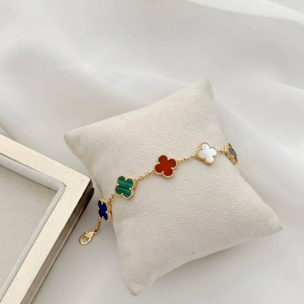 18Kt Gold Plated Multicolor Clover Charm Bracelet