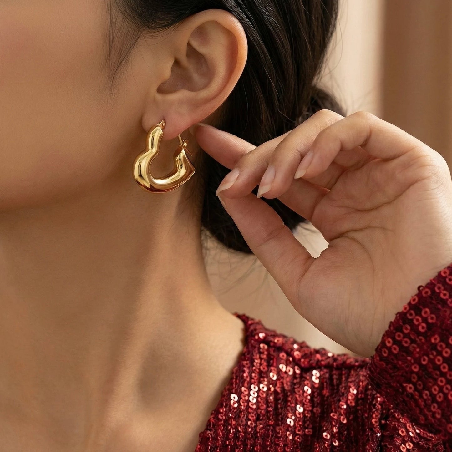 18KT Gold Plated Chunky Heart Hoops