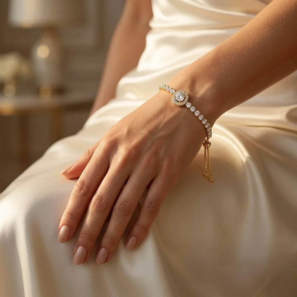 18Kt Gold Plated Crystal Tennis Adjustable Bracelet