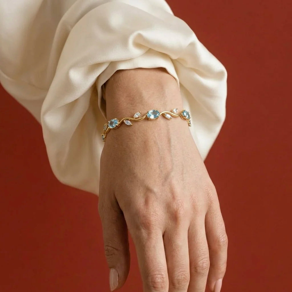 18Kt Gold Plated Aquamarine Crystal Tulip Bracelet