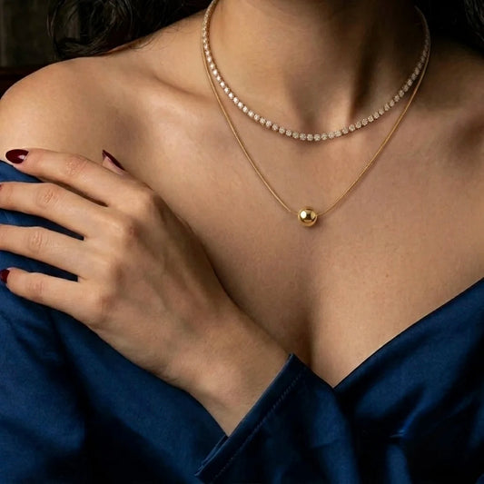 18Kt Gold Plated CZ Tennis & Ball Pendant Necklace