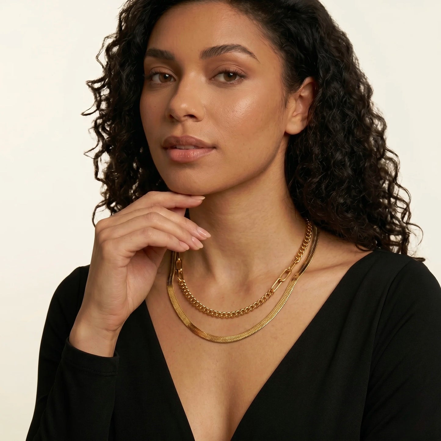 18Kt Gold Plated Trendy Double Layer Chain Necklace