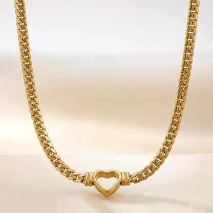 18Kt Gold Plated Cuban Chain Heart Necklace