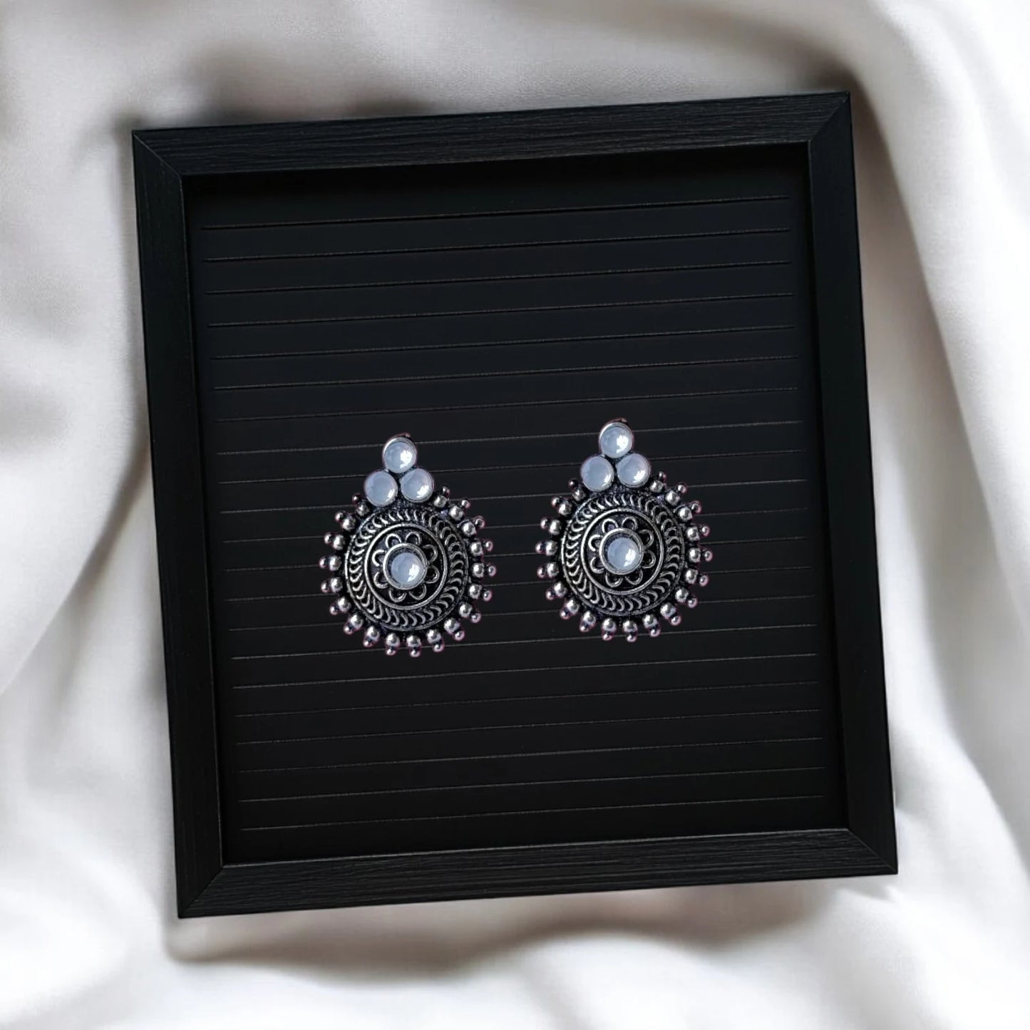 JH Vintage Black Oxidised Stud Earrings
