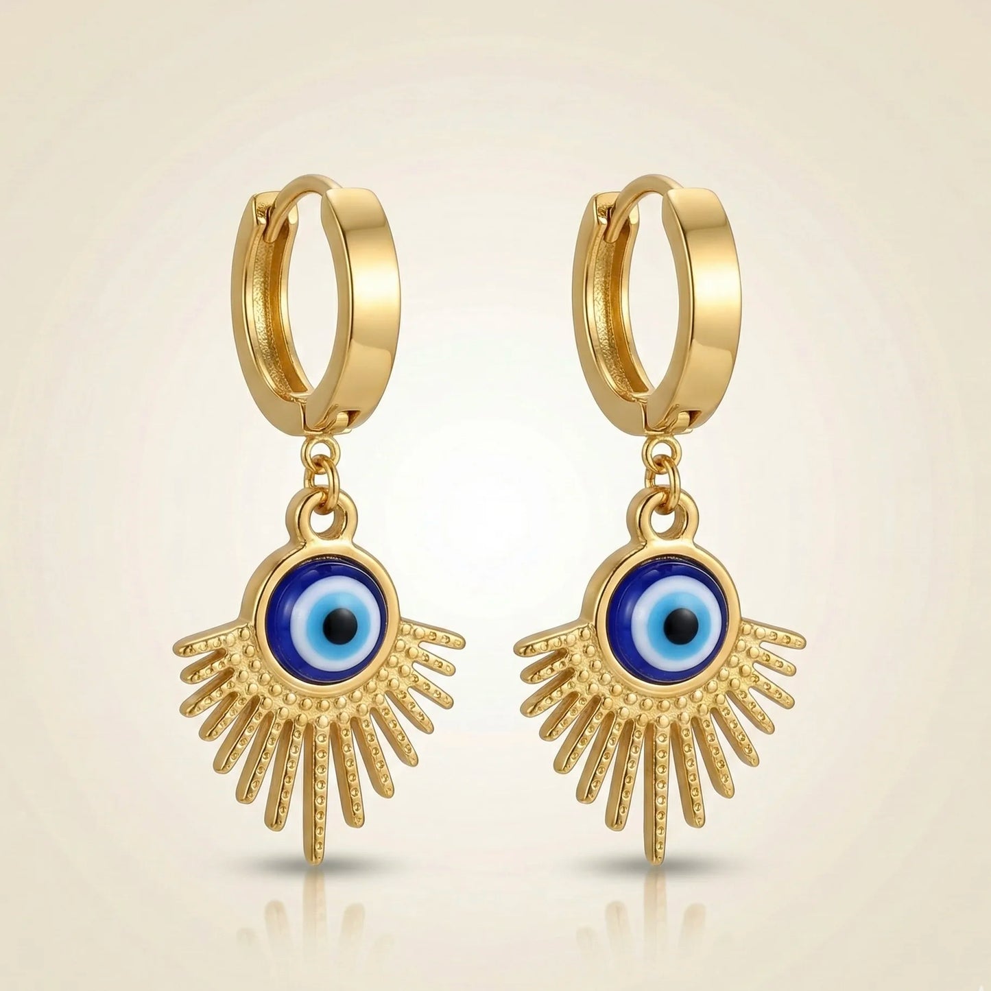 18KT Gold Plated Blue Evil Eye Charm Earrings