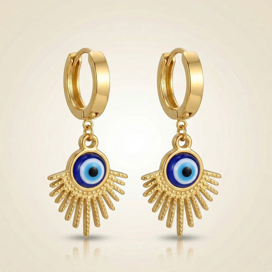 18KT Gold Plated Blue Evil Eye Charm Earrings
