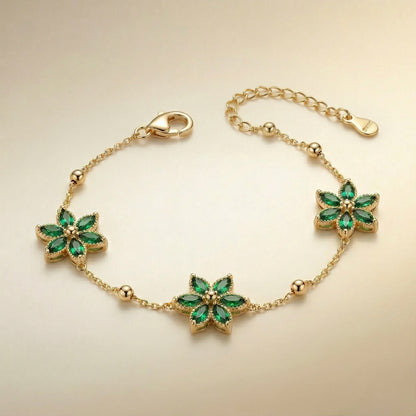 18Kt Gold Plated Green Floral Charm Bracelet