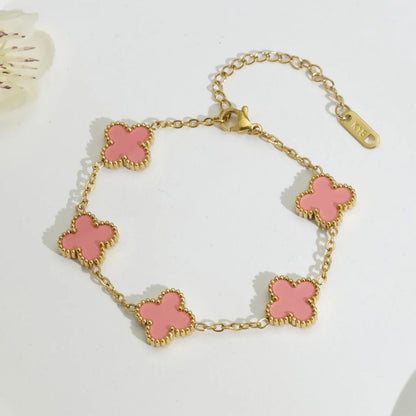 18KT Gold Plated Elegance Pink Clover Bracelet