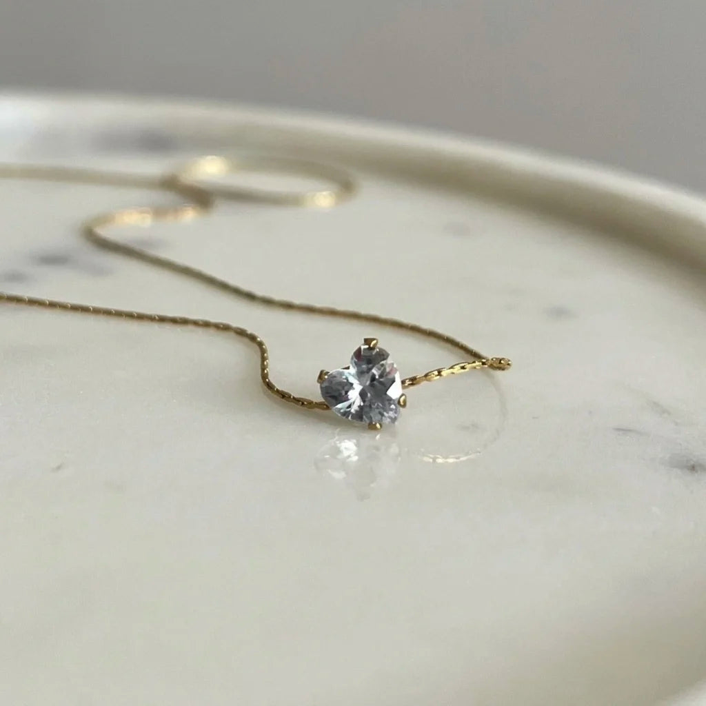 18Kt Gold Plated Solitaire Heart Pendant Necklace