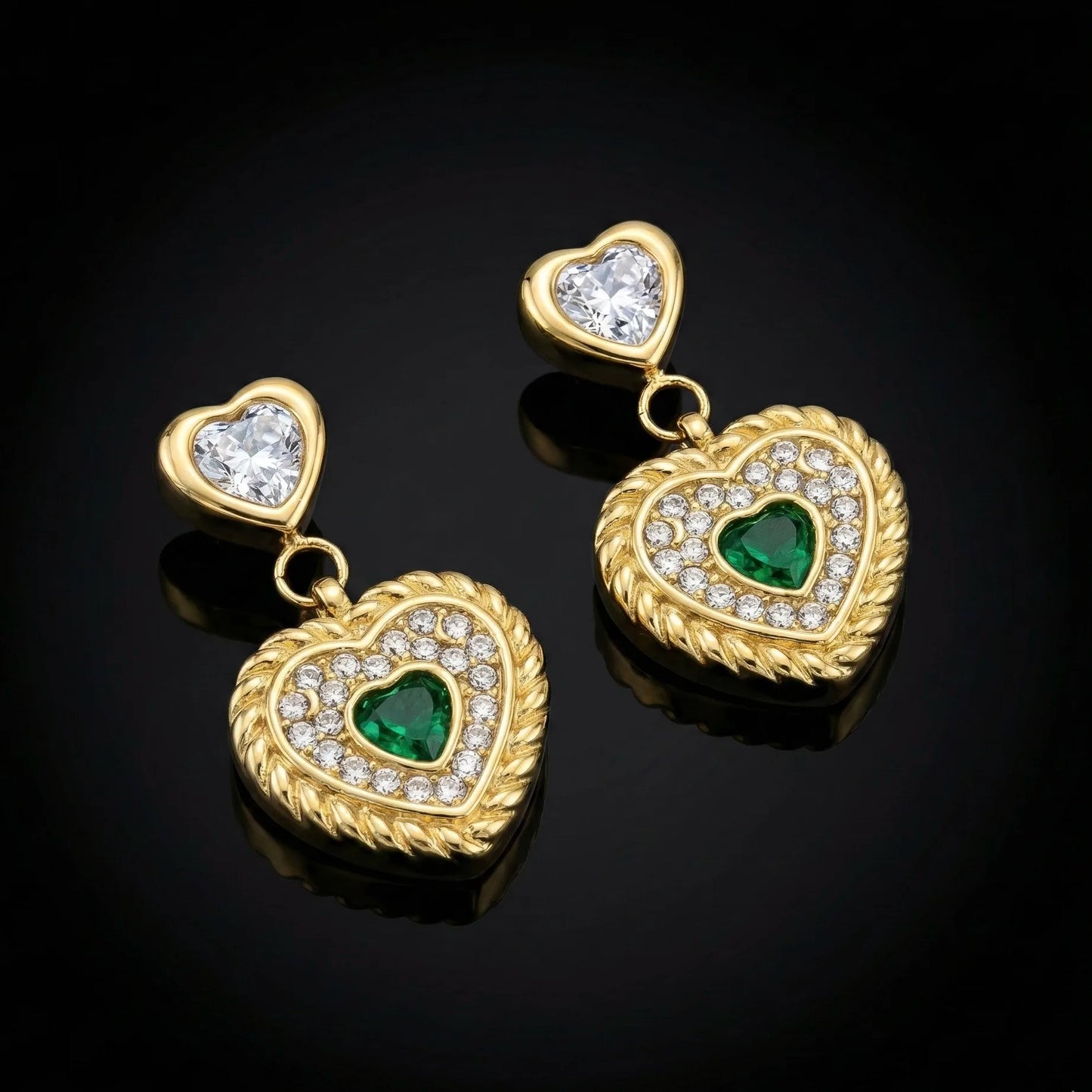 18KT Gold Plated Royal Green Heart Luxe Earrings