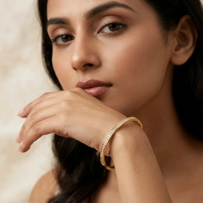 18Kt Gold Plated Cubic Zirconia Open Bangle
