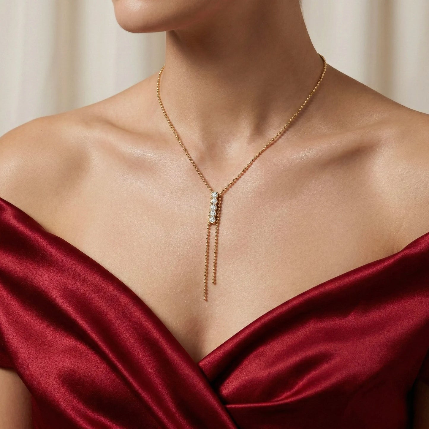 18Kt Gold Plated CZ Bar Tassel Necklace