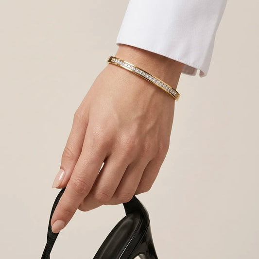 18Kt Gold Plated Cubic Zirconia Open Bangle