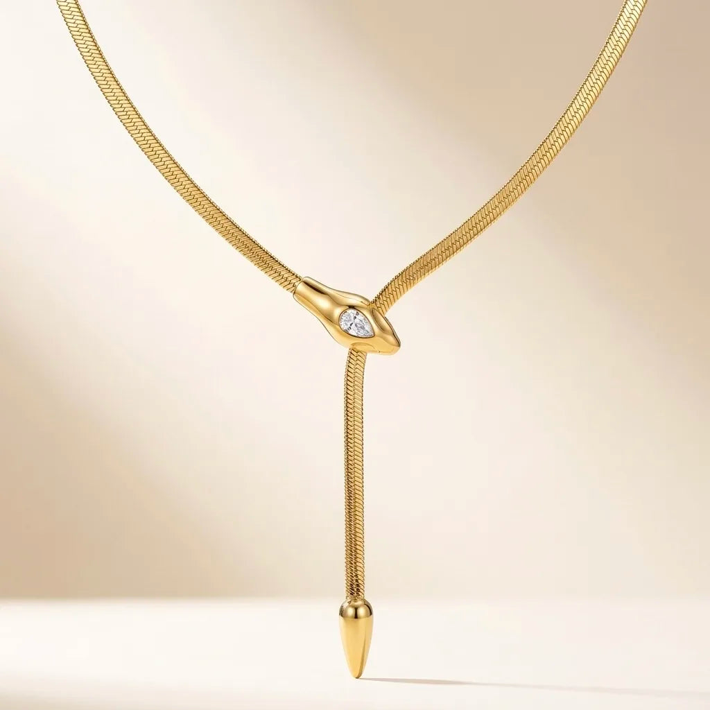 18Kt Gold Plated Snake Chain Y Drop Necklace