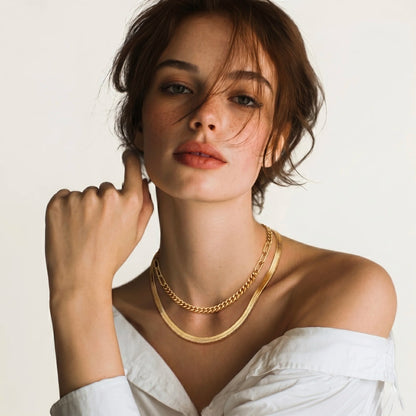 18Kt Gold Plated Trendy Double Layer Chain Necklace