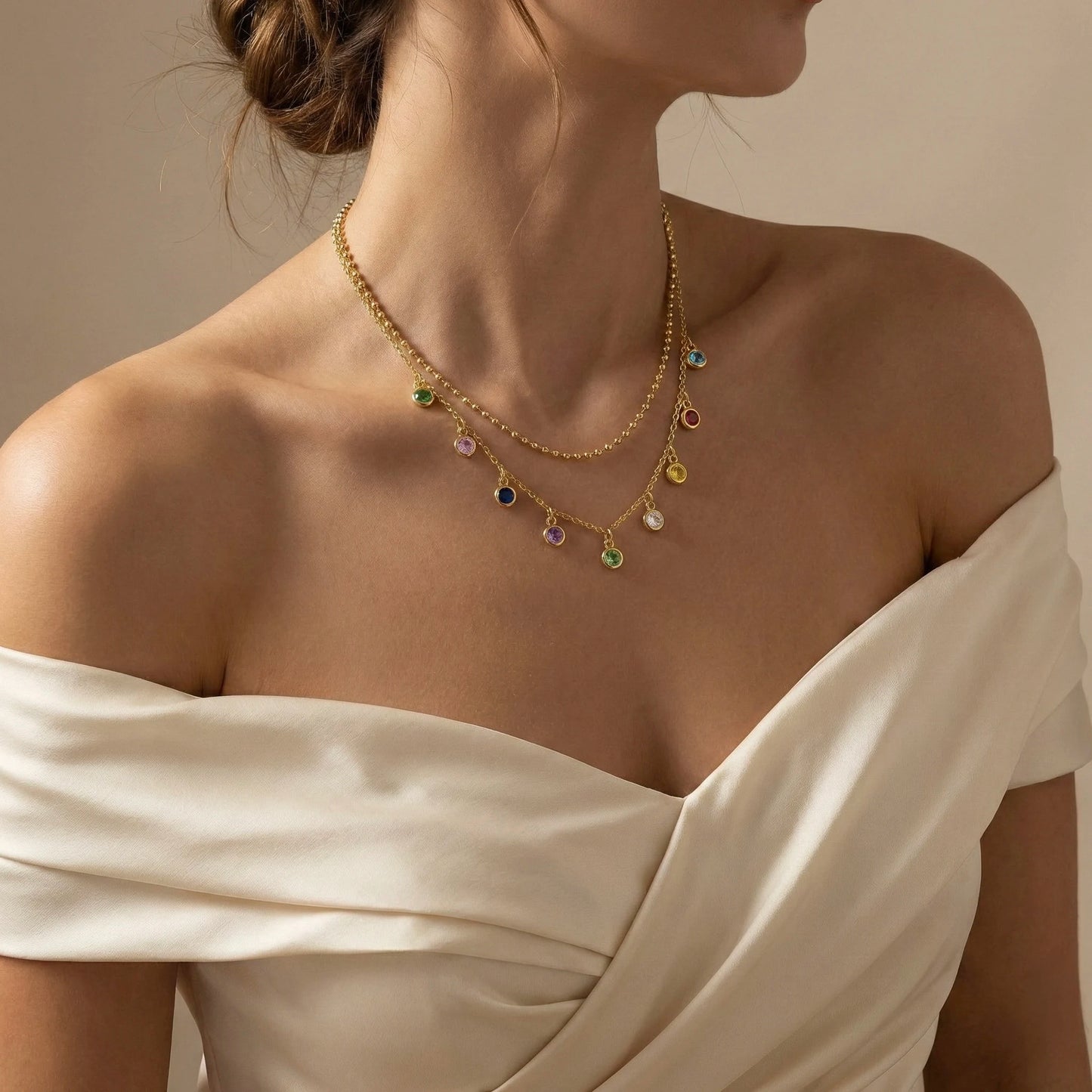 18Kt Gold Plated Dual Layered Rainbow Necklace